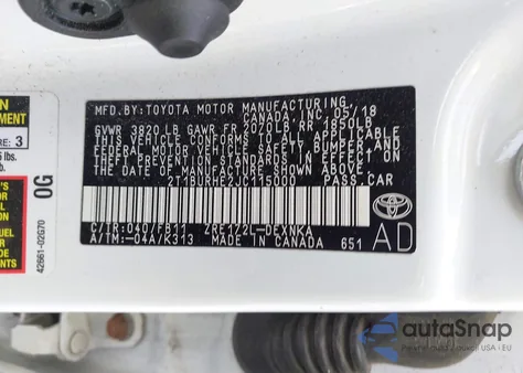 2018 Toyota Corolla Le из США, поврежденный, VIN 2T1BURHE2JC115000